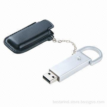 Real leather USB flash drive with customized color/logo/packaging, large logo area, ideal for promos